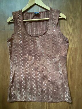 fmx True Y2K Brown Tie Dye Sequin Tank Top Shimmer Threads Blouse Large